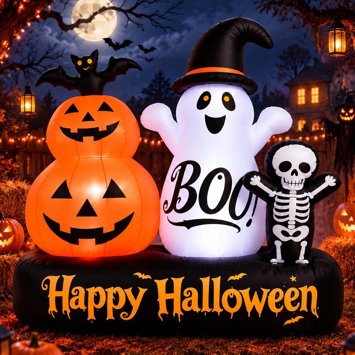 6 ft Inflatable Wizard Ghost with Pumpkin, Halloween outdoor decoration