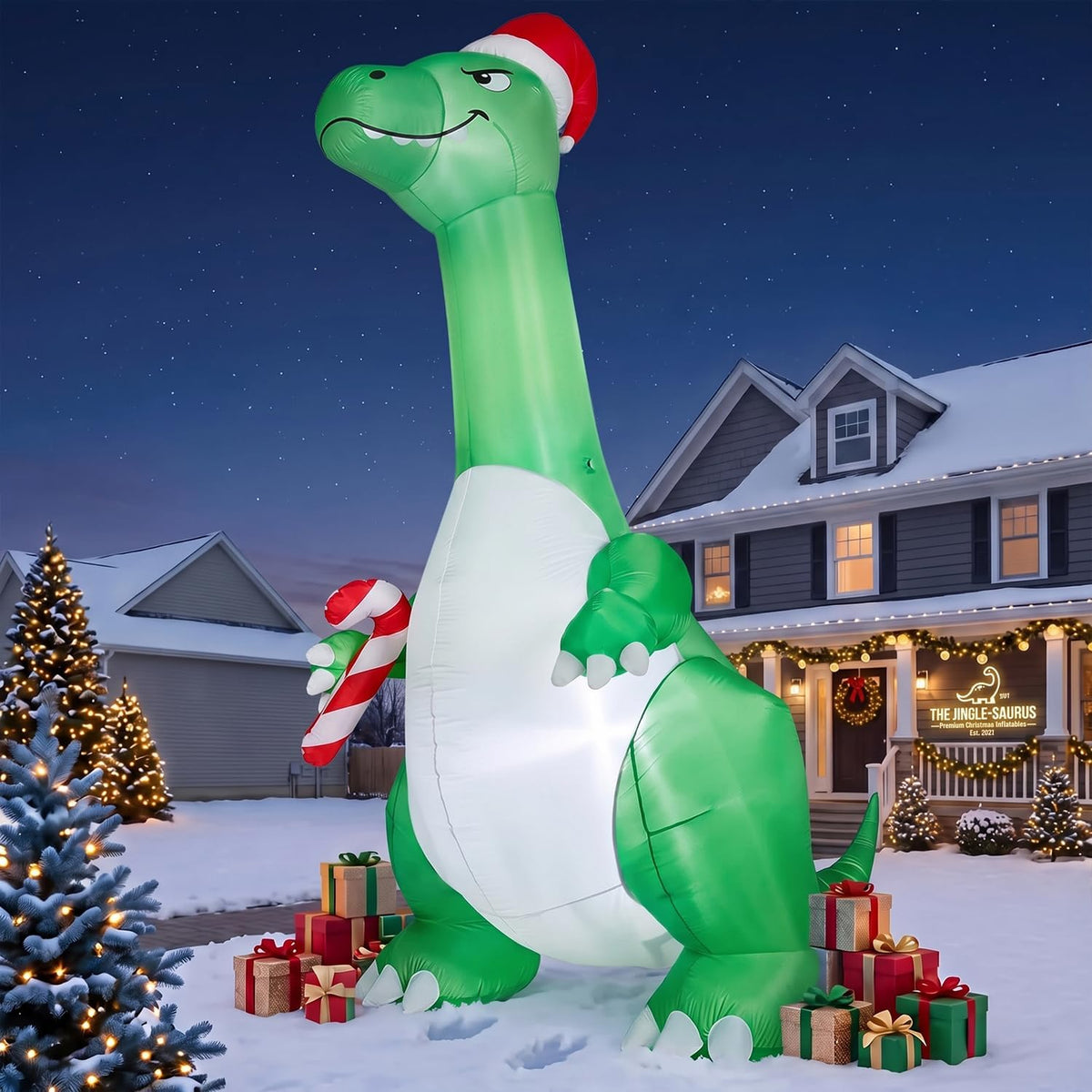 12 ft Christmas Inflatable Green Dinosaur, Christmas outdoor decoration