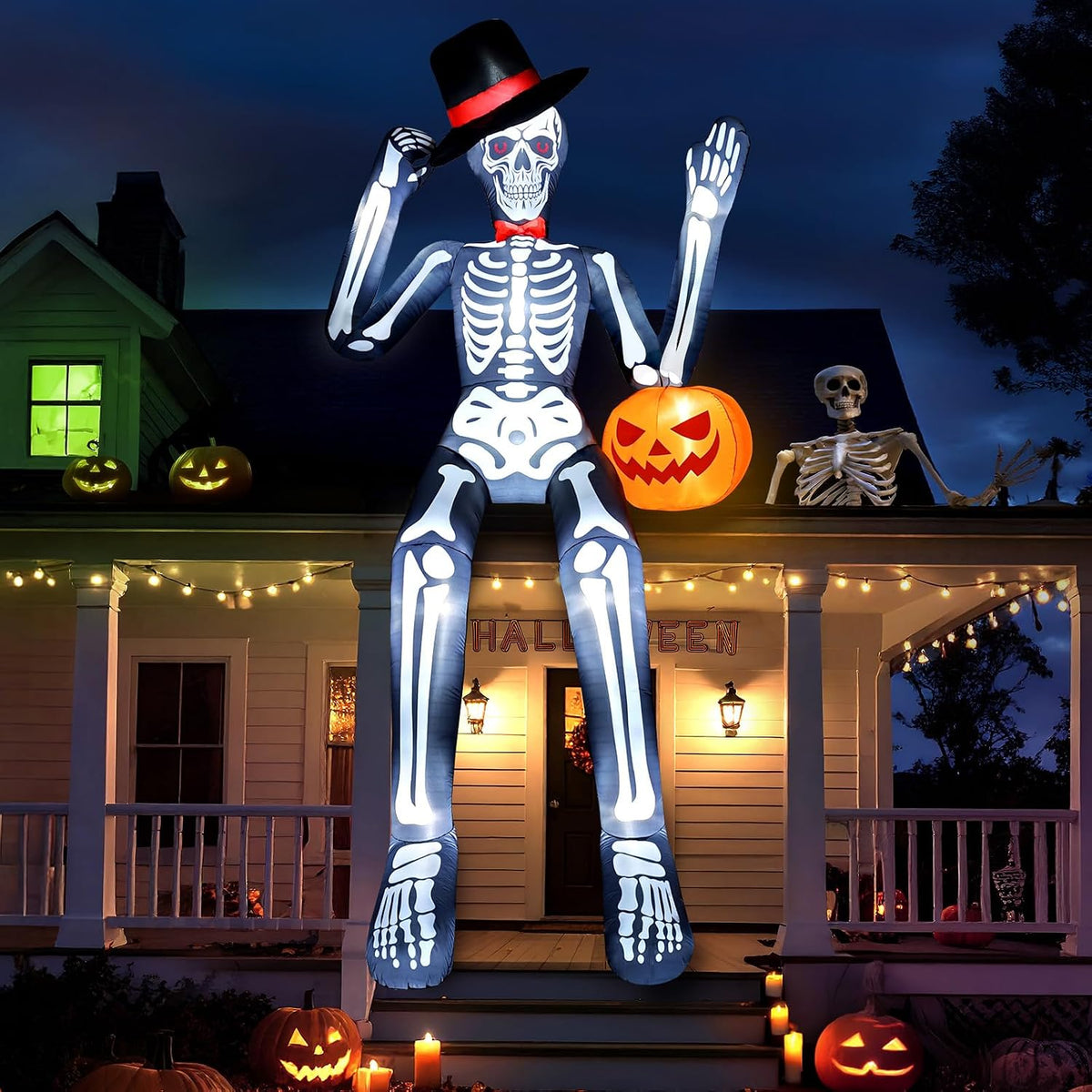 12 ft Sitting Giant Skeleton Inflatable, Halloween outdoor decoration