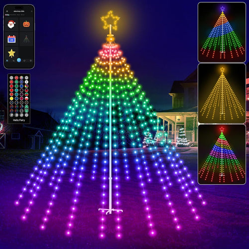 12 ft App-Controlled Waterfall Tree Lights with Pole, Christmas outdoor decoration