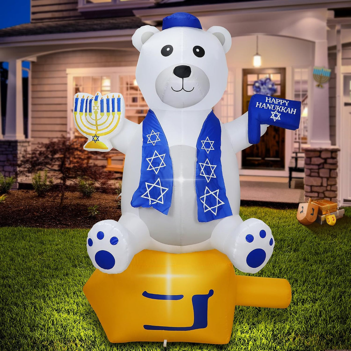 6 ft Hanukkah Bear with Star of David and Menorah, Hanukkah outdoor decoration
